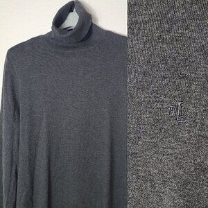 Lauren Ralph Lauren Grey Silk Knit Turtleneck XL - High End Essential - Soft!